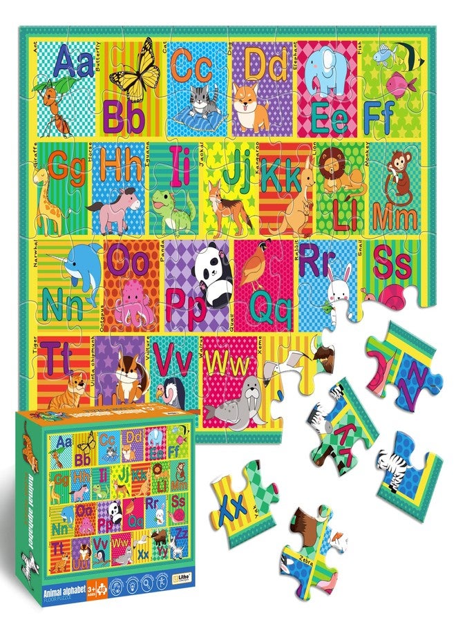 LithoConcepts Floor Puzzle for Kids,48 Pcs Animal Letter A-Z Alphabet Puzzle,Vivid Animal Design Letter Games for Preschoolers,Learning Educational Toys for Boys and Girls,Floor Puzzles for Toddlers 3 and up - Image 1